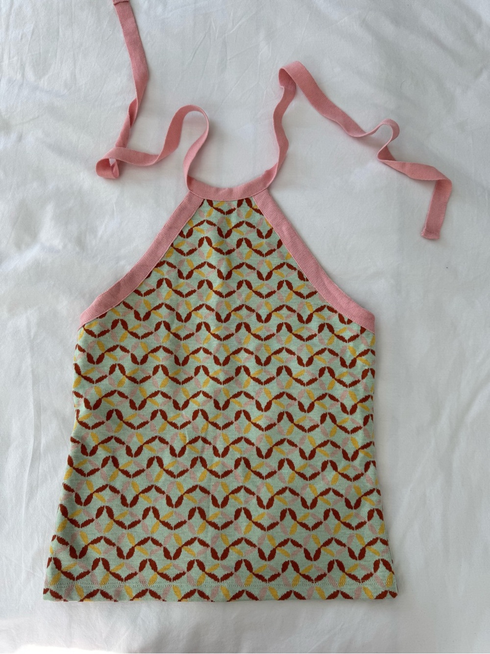 Women’s Pink Trim Patterned Halter Tank Top